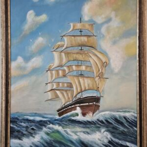 Rolling Waves: seascape with ship Oil Painting