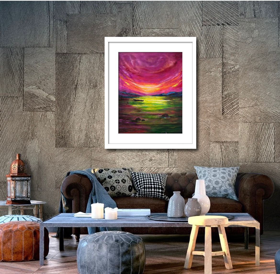 Sunset Serenade: Harmonies of Pink and Green Painting